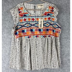 Savanna Jane Embroidered Top Womens 2X Geometric Babydoll Aztec Boho Tribal NEW